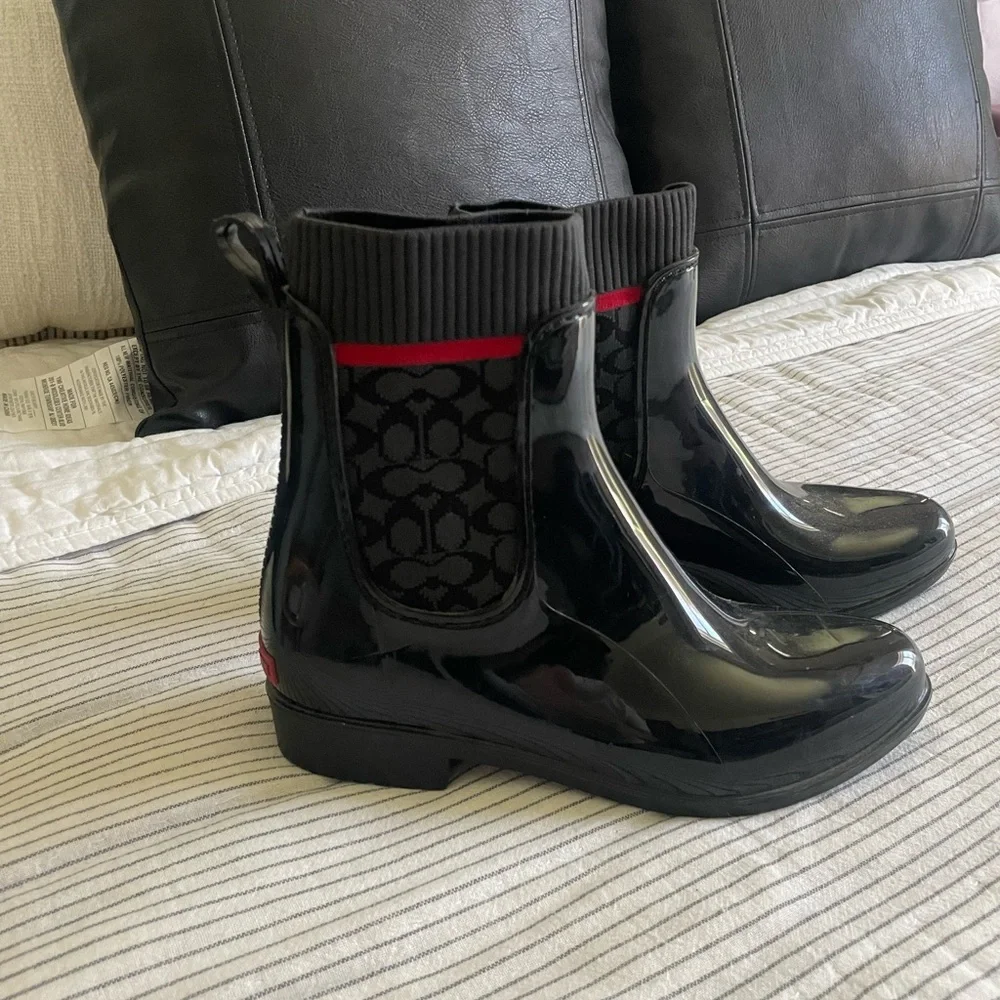 Coach Black and Red Winter Rain Boots - Picture 4 of 6
